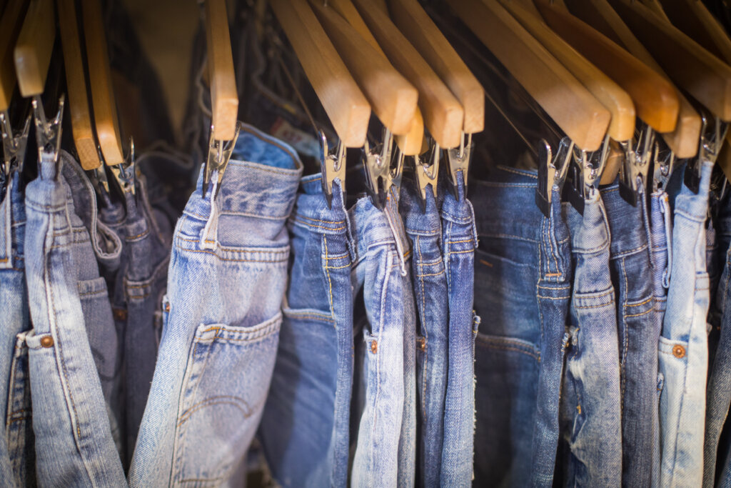 Jeans hanging in the closet