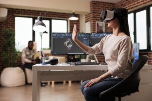 Developer using vr goggles